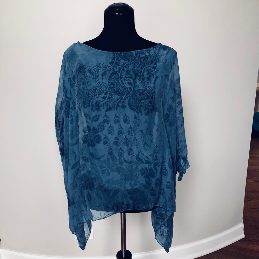 ITALIAN 100% Unique Silk Scarf Style Layered Top S